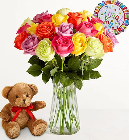 Rainbow Roses & Teddy Gift Set