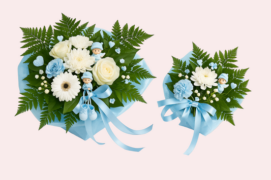 Blue Elegance Duo – Baby Boy Bouquet Set