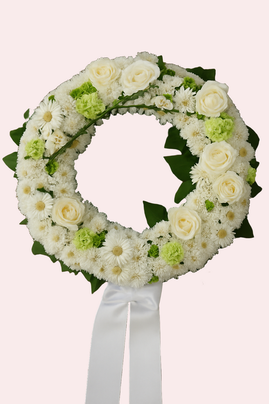 White & Green Elegance Funeral Wreath – Timeless Serenity