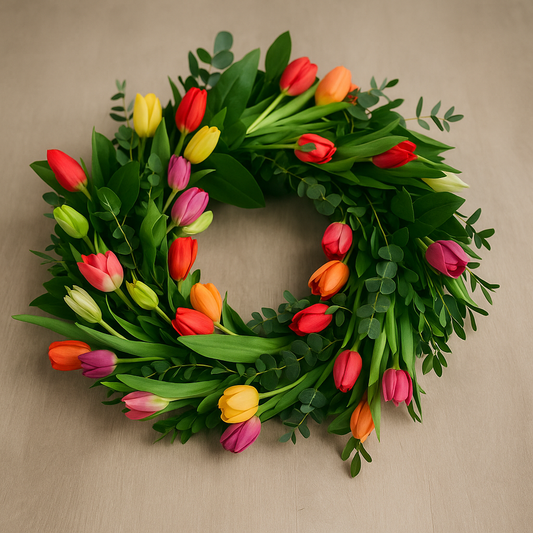 Colorful Tulip Funeral Wreath – Celebration of Life