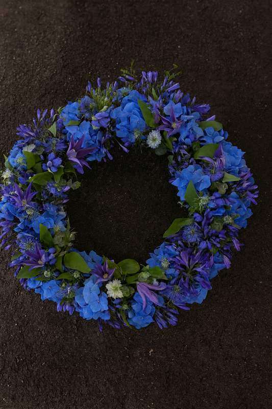 Blue Harmony Funeral Wreath – Tranquil Tribute