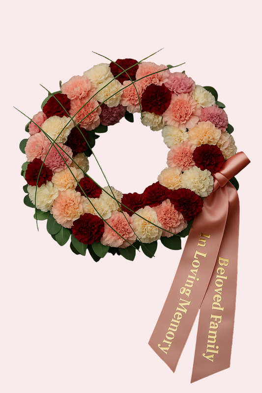 Elegant Carnation Funeral Wreath – Soft Pink & Red