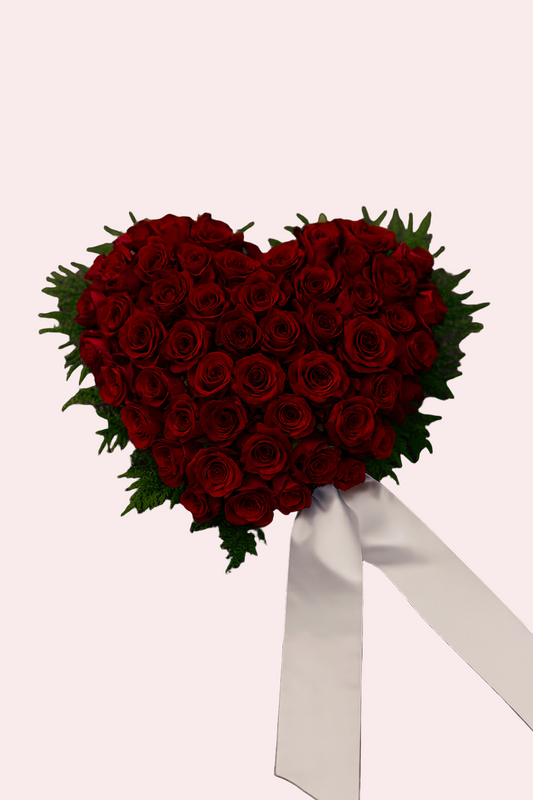 Red Rose Heart with Greenery – Timeless Love Farewell