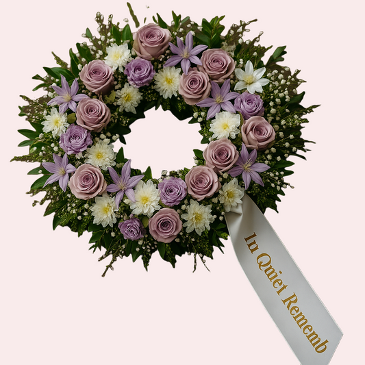 Elegant Purple Rose Funeral Wreath – Serenity Collection