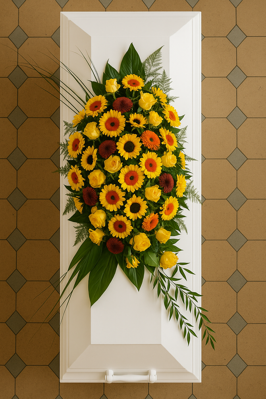Casket Spray – Bright Yellow & Orange Sunshine