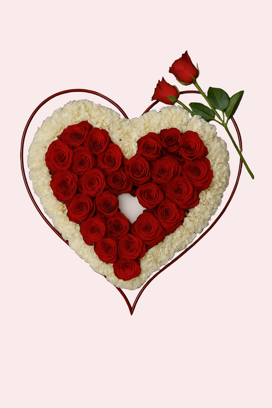 Red & White Rose Heart Funeral Tribute
