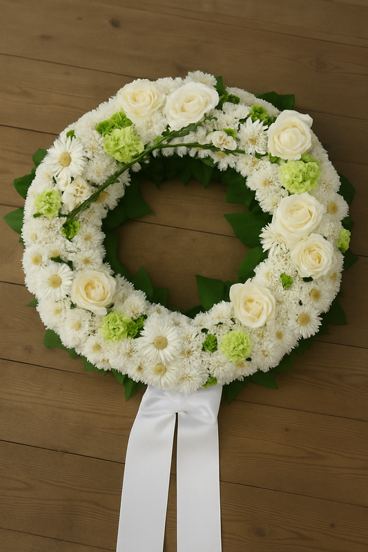 White & Green Elegance Funeral Wreath – Timeless Serenity