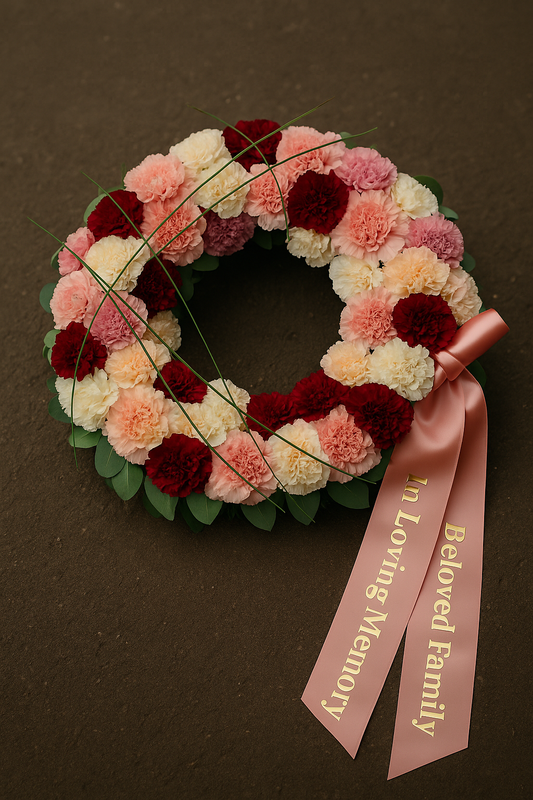 Elegant Carnation Funeral Wreath – Soft Pink & Red