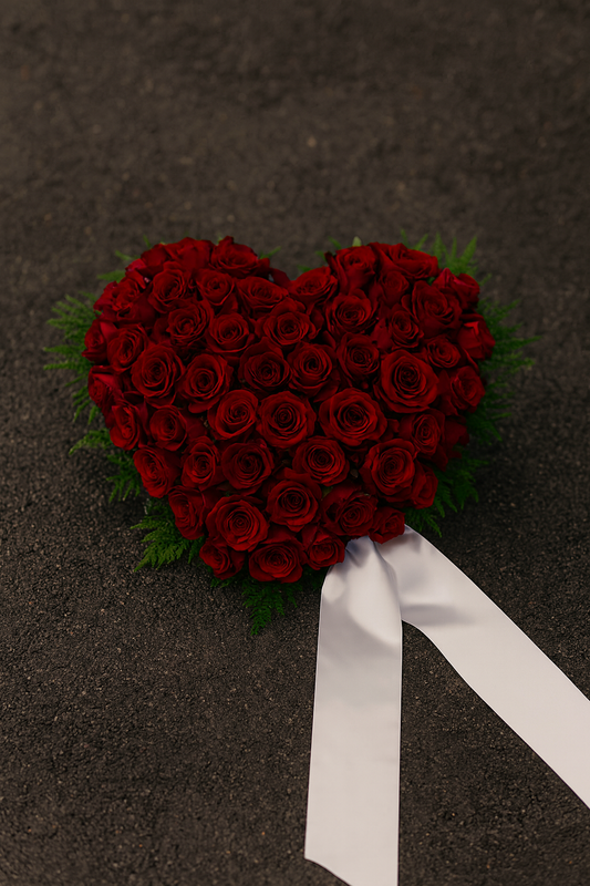 Red Rose Heart with Greenery – Timeless Love Farewell