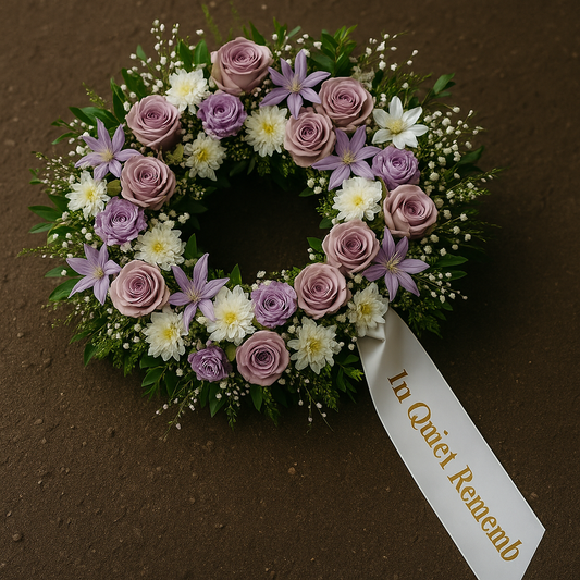 Elegant Purple Rose Funeral Wreath – Serenity Collection