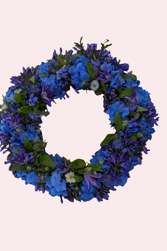Blue Harmony Funeral Wreath – Tranquil Tribute