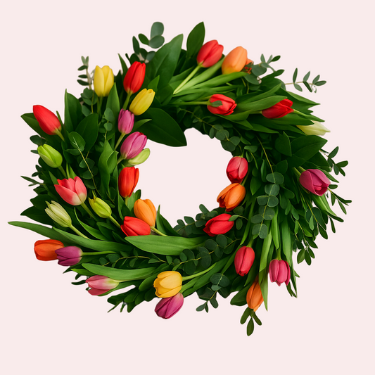 Colorful Tulip Funeral Wreath – Celebration of Life