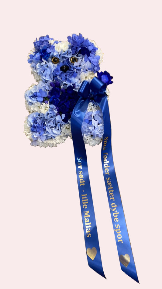 Blue Teddy Bear Funeral Decoration (Bamse i Blomster)