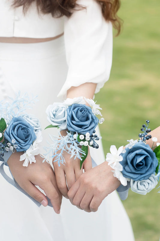 Dusty Blue Floral Wrist Corsage