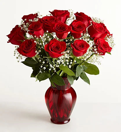 Classic Red Roses in Ruby Vase