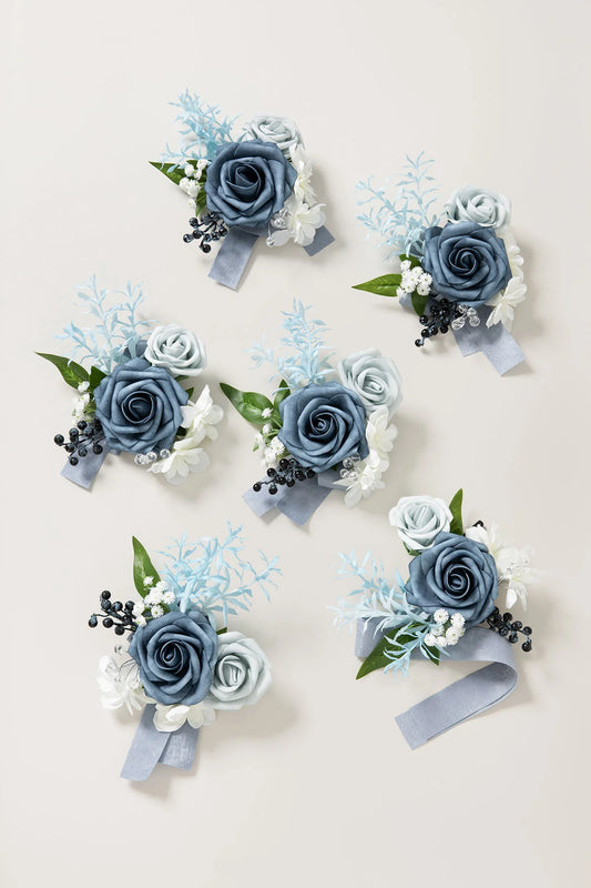 Dusty Blue Floral Wrist Corsage