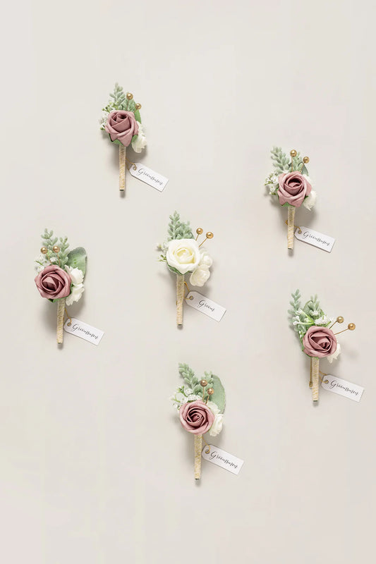 Mauve Rose Groomsmen Boutonniere