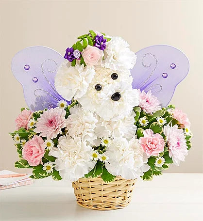 Butterfly Puppy Flower Basket
