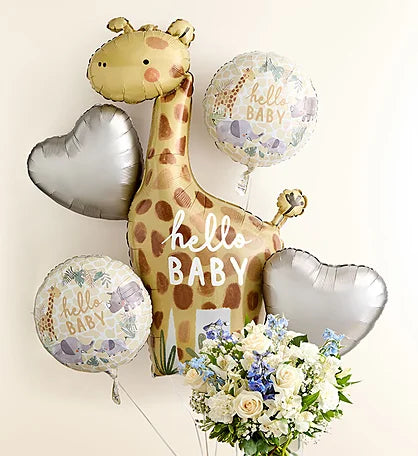 Hello Baby Balloon + Flower Combo