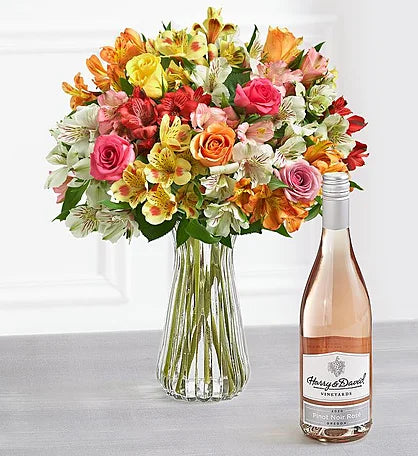 Rosé Garden Bouquet with Wine