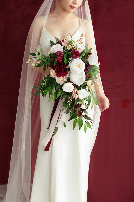 Burgundy Elegance Cascade Bouquet