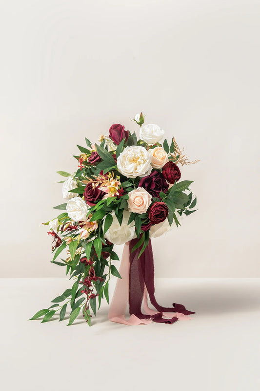 Burgundy Elegance Cascade Bouquet