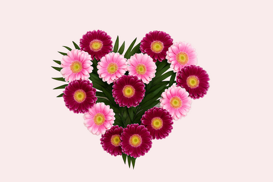 Hjerte af gerbera – lyserød og bordeaux