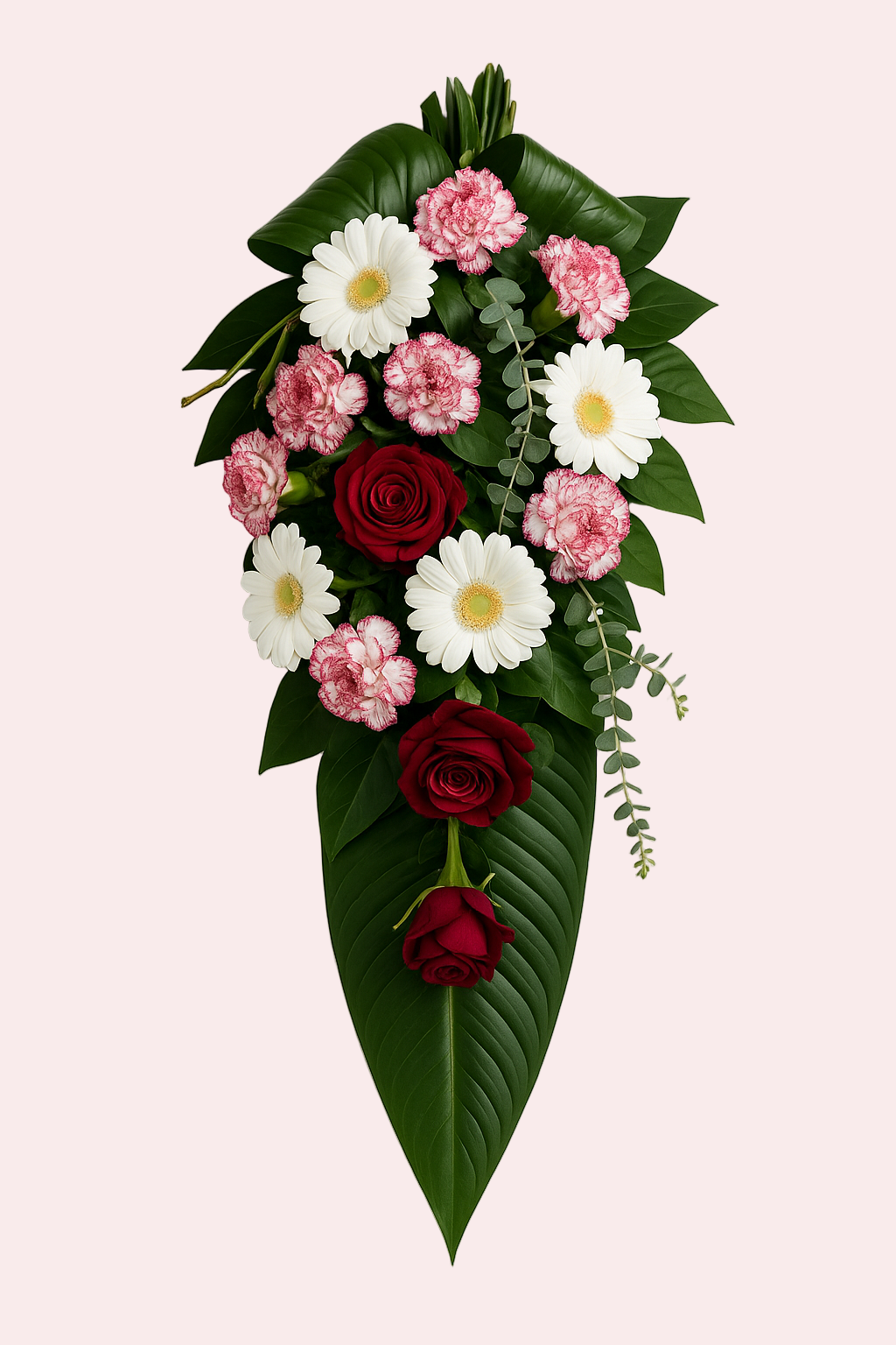 Funeral Bouquet with Red Roses, White Gerberas & Pink Carnations