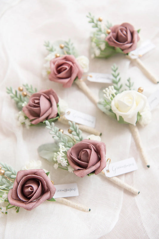 Mauve Rose Groomsmen Boutonniere
